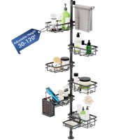 Shower Caddy Organizer Tension Pole, Rustproof 6-Pack Corner Shelf with 30-120 Inch Adjustable Shower Rack for Inside Shower, Extra Towel Bar & Soap Dish for Bathroom Organizers and Storage, Black